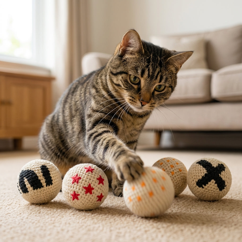 Hand Knitted Crochet Yarn Balls for Cats Pack of 4 | Temsk