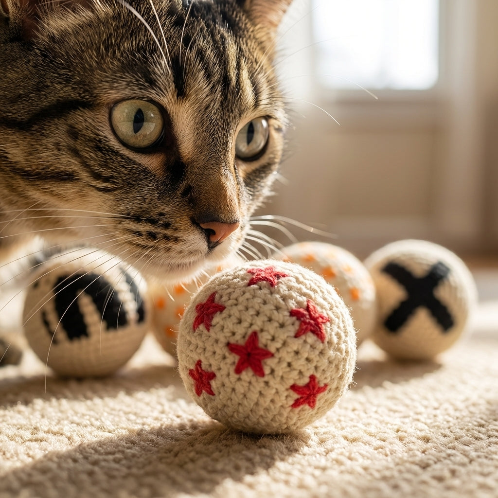 Hand Knitted Crochet Yarn Balls for Cats Pack of 4 | Temsk