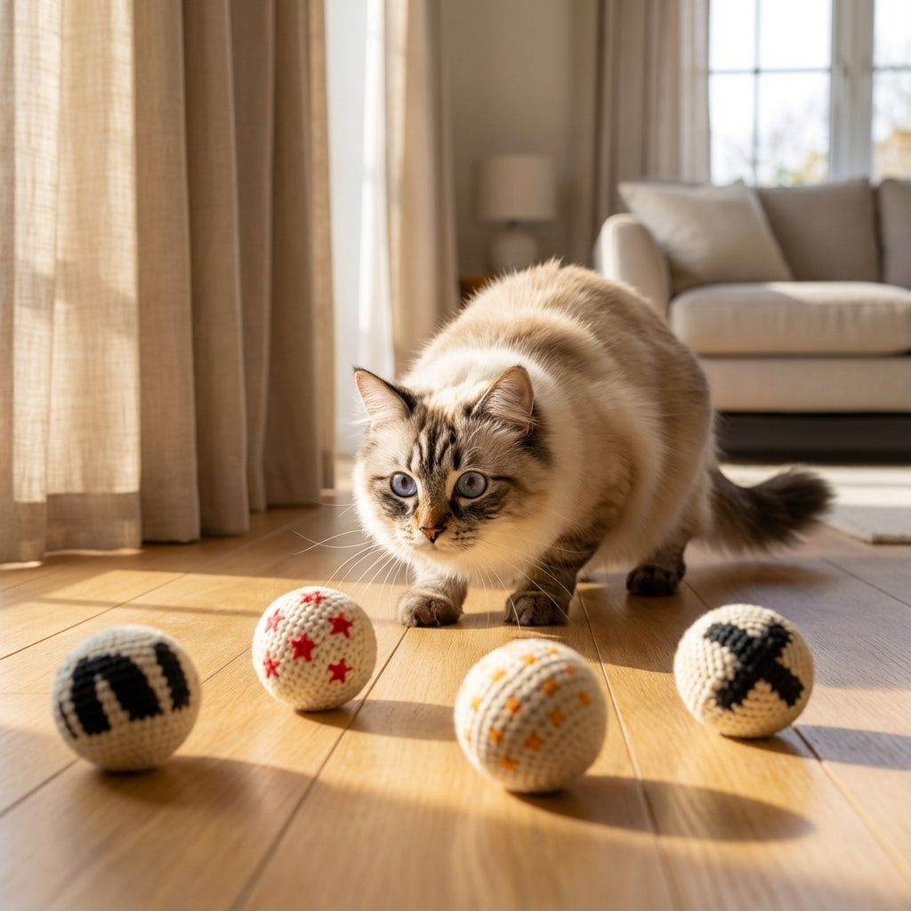 Hand Knitted Crochet Yarn Balls for Cats Pack of 4 | Temsk