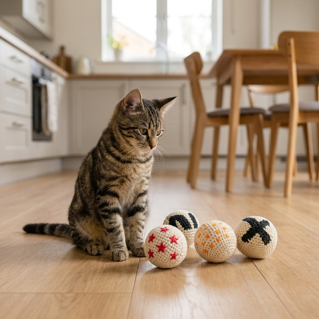 Hand Knitted Crochet Yarn Balls for Cats Pack of 4 | Temsk