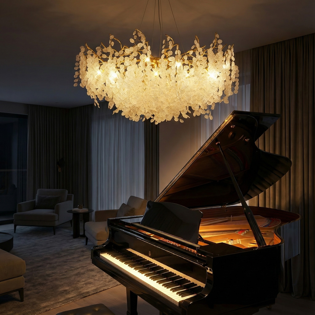 CascadeAura křišťálový lustr do jídelny, elegantní moderní osvětlení | Temsk