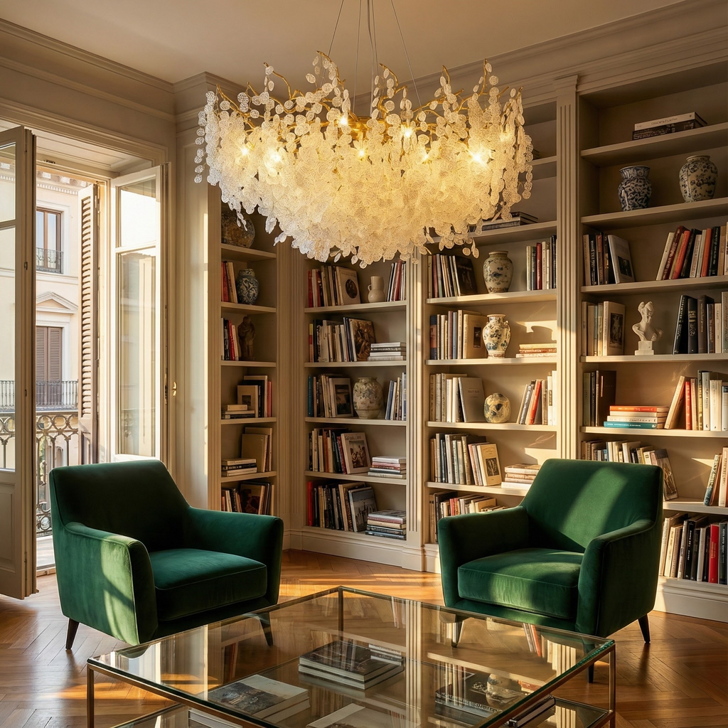 CascadeAura křišťálový lustr do jídelny, elegantní moderní osvětlení | Temsk