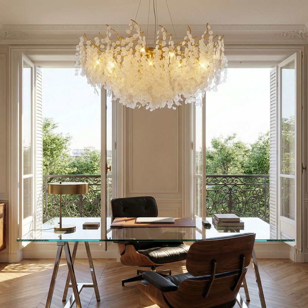 CascadeAura křišťálový lustr do jídelny, elegantní moderní osvětlení | Temsk