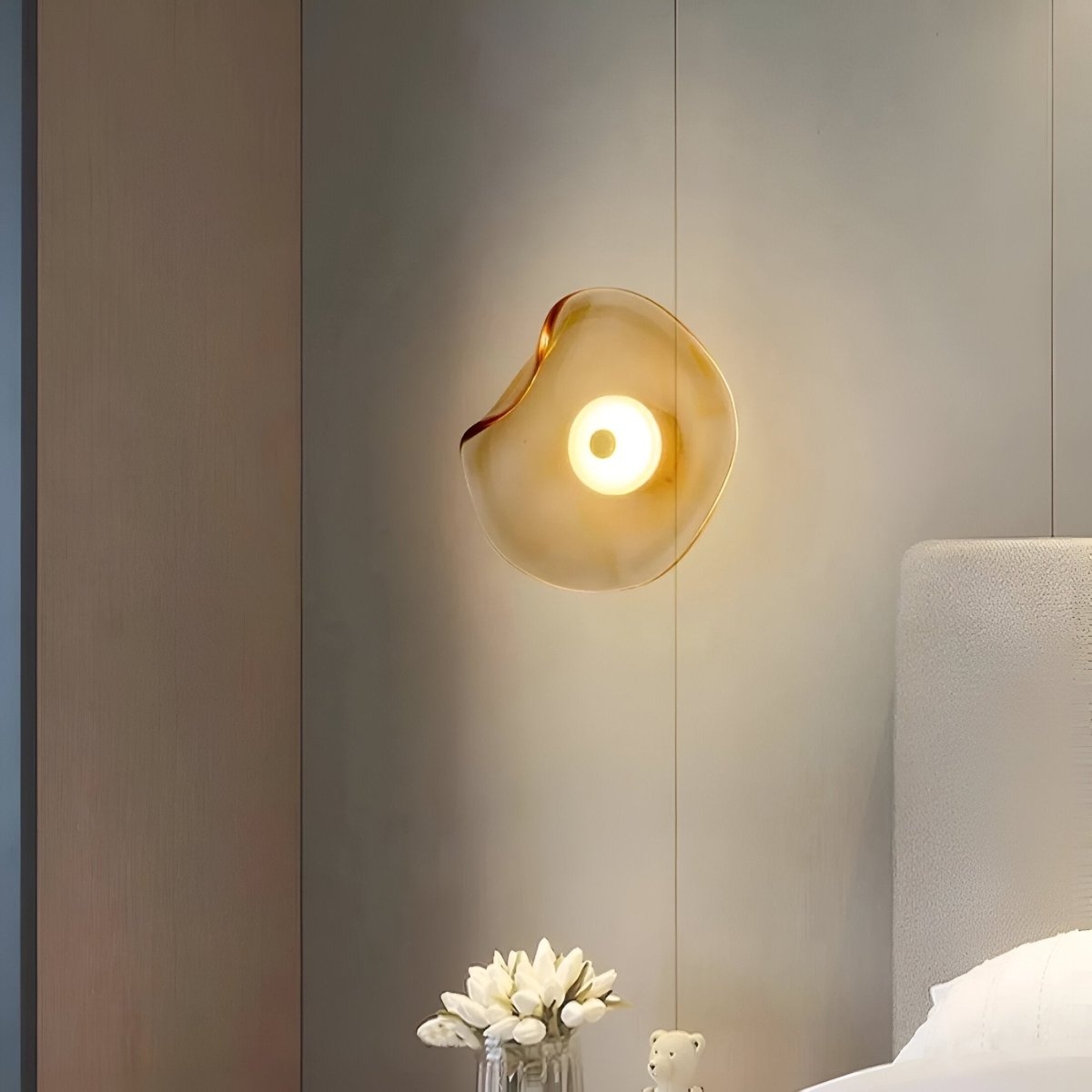 LED Wall Sconce With Curved Glass In Japandi Style, 1-Light Fixture | Temsk