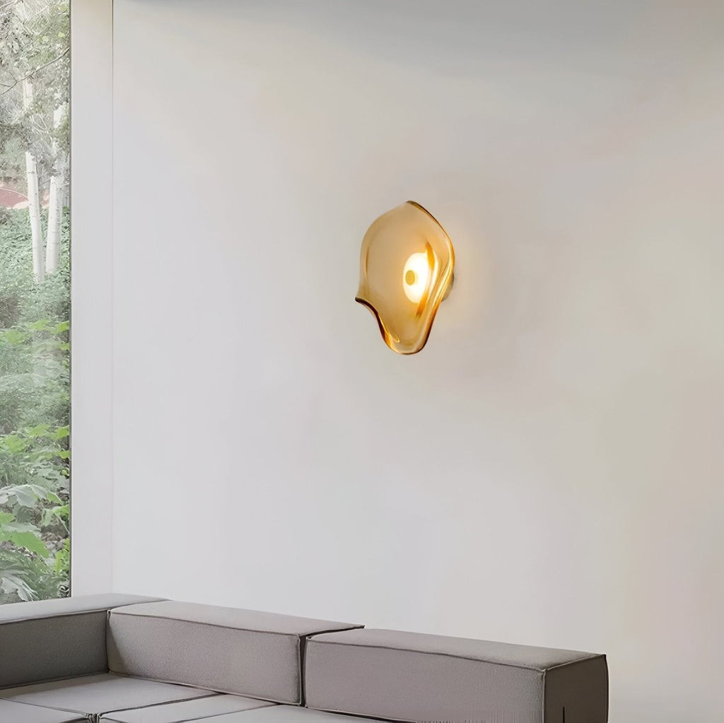 LED Wall Sconce With Curved Glass In Japandi Style, 1-Light Fixture | Temsk