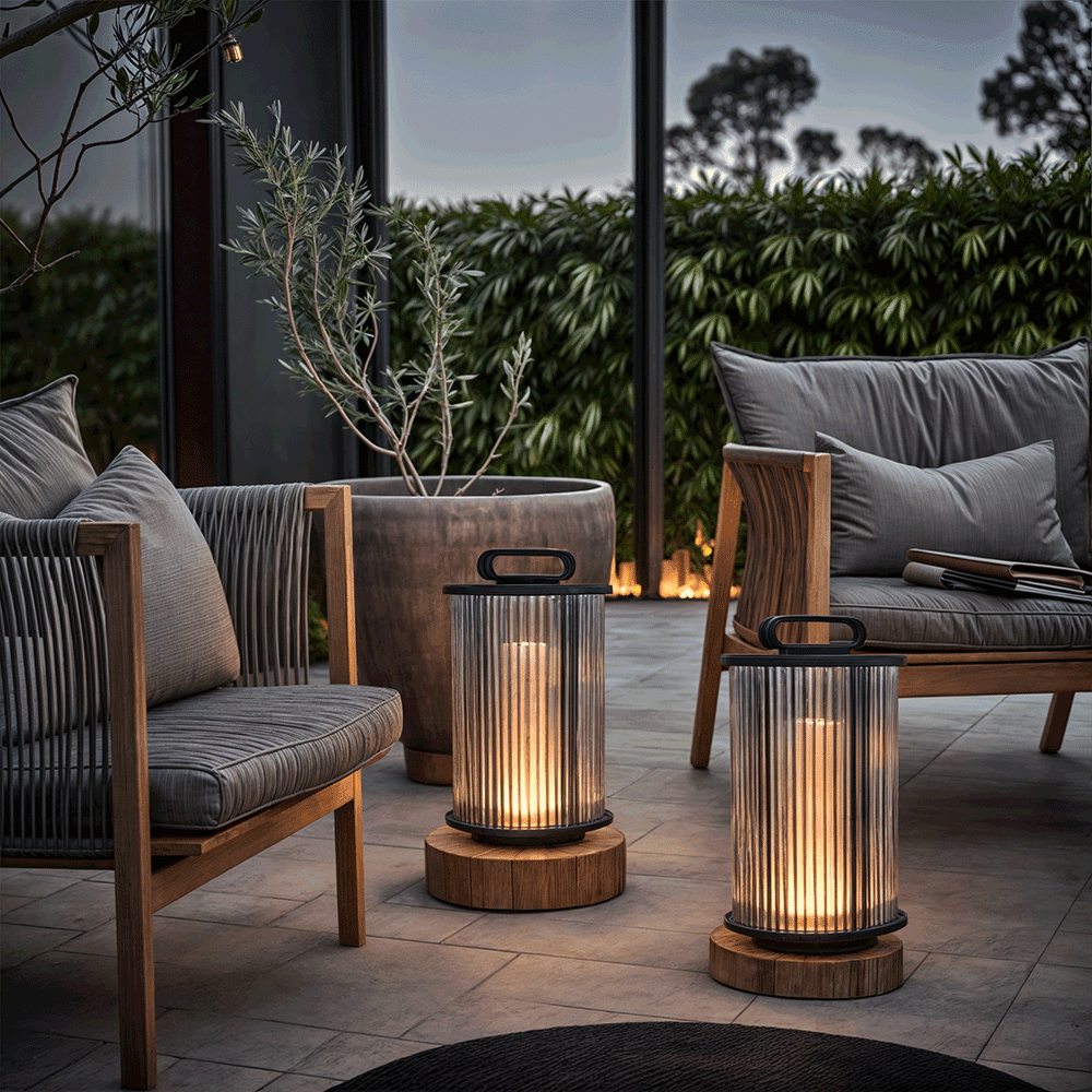Solmere Ribbed Glass Outdoor Lantern Lamp Waterproof Garden Light | Temsk
