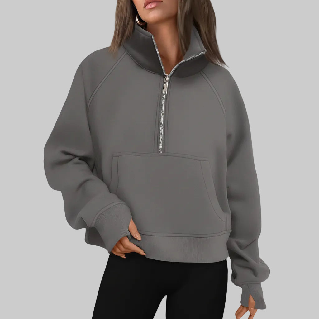 Kvinders cropped fleece-sweatshirt med halv lynlås til daglig varme | Temsk