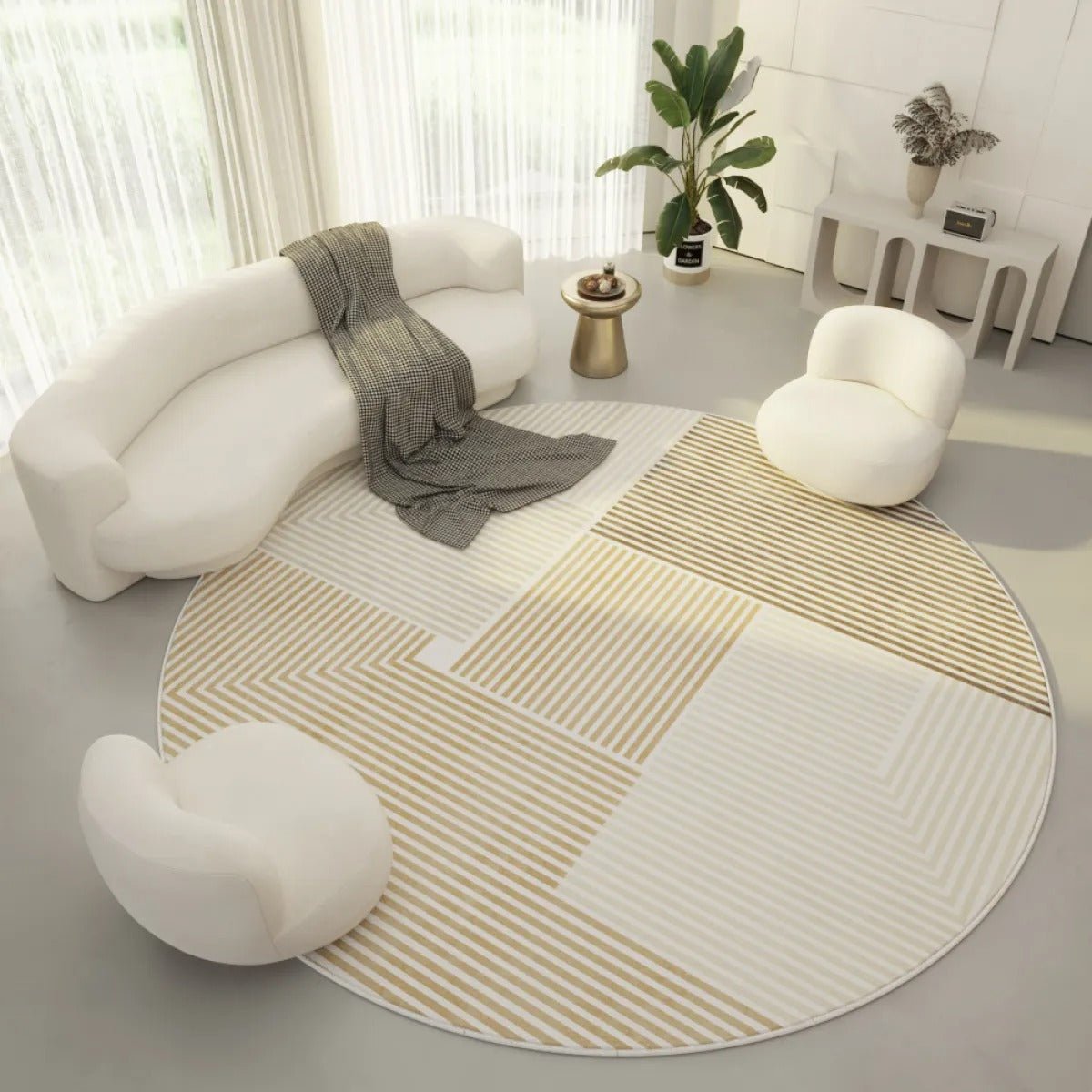HavenWeave Soft Round Polyester Carpet With Subtle Geometric Accents For Home Office | Temsk