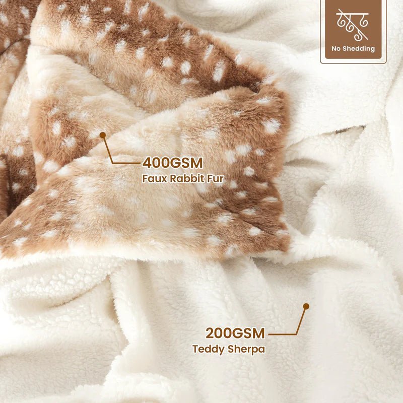 NatureNest Cozy Wild Fur Blanket With Deer Motif - Reversible Plush Comfort | Temsk