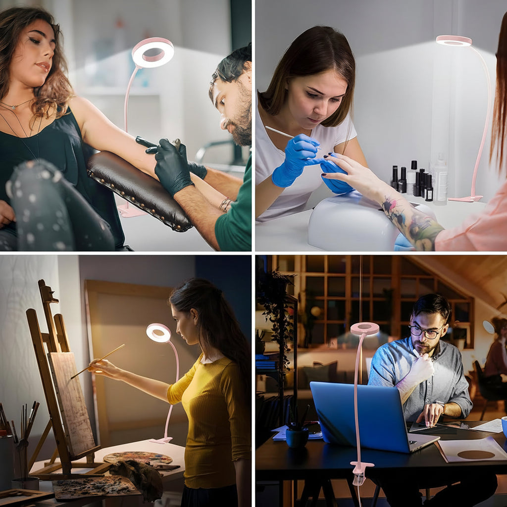 Clip On Desk Lamp With Flexible Gooseneck And Reading Light LED Three Color Modes | Temsk