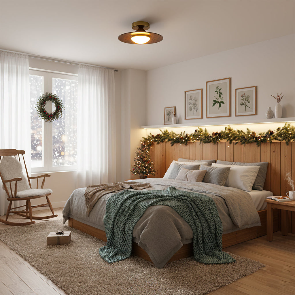 Round LED Ceiling Light With Wood-Look Finish And Gold Frame, 24cm | Temsk