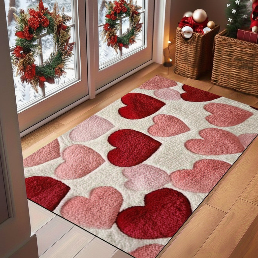 Cozy Entrance Doormat With Heart Pattern And Durable Polyester | Temsk