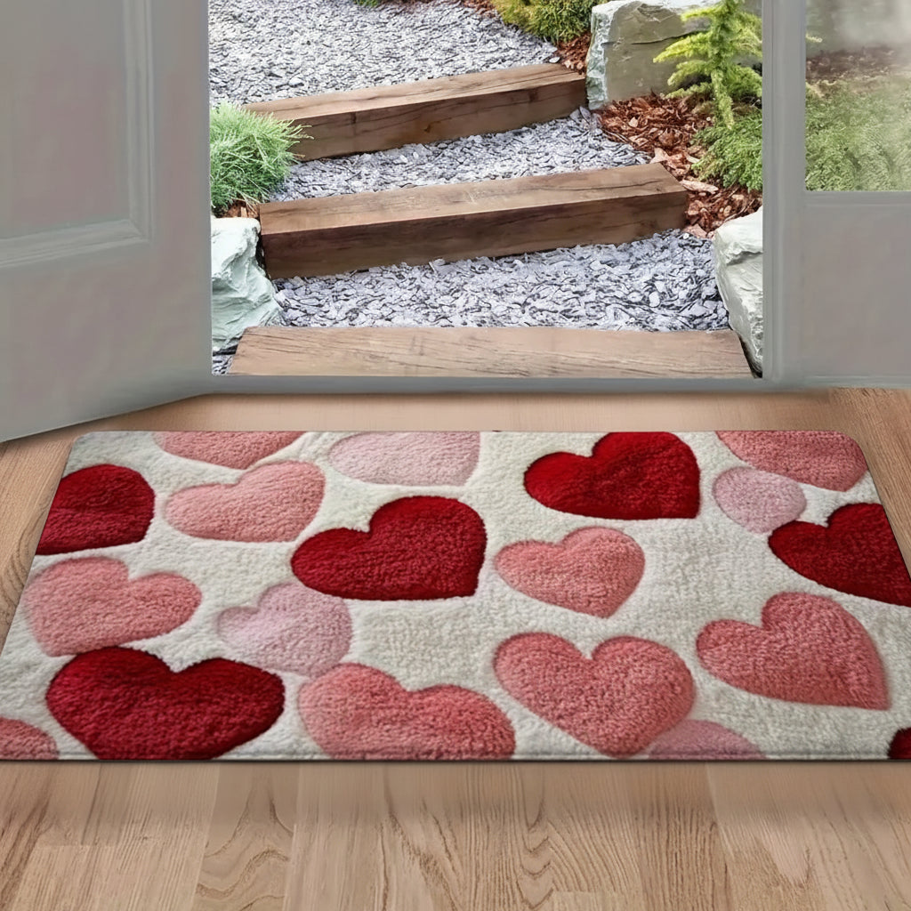 Cozy Entrance Doormat With Heart Pattern And Durable Polyester | Temsk