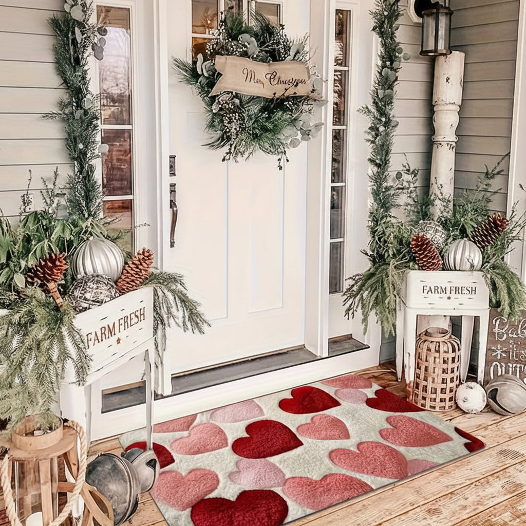 Cozy Entrance Doormat With Heart Pattern And Durable Polyester | Temsk
