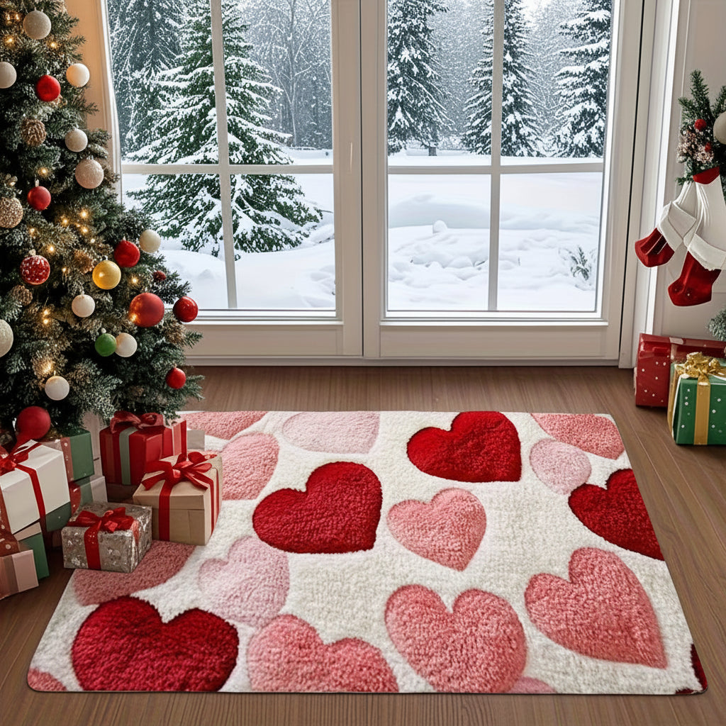 Cozy Entrance Doormat With Heart Pattern And Durable Polyester | Temsk