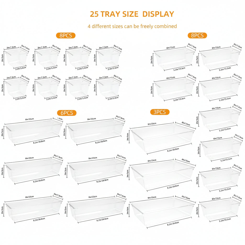 Plastic Drawer Organizer Tray Set For Kitchen, Office And Bathroom | Temsk