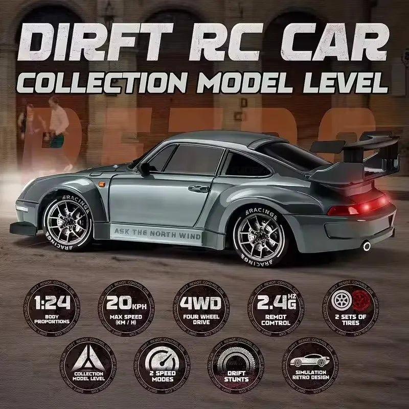 AeroPulse 1:24 High-Speed 4WD RC Drift Car With LED Lighting And Dual Tires | Temsk