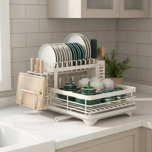 CulinaCraft Foldaway Stainless Steel Dish Rack For Space Saving Kitchens And Countertops Temsk