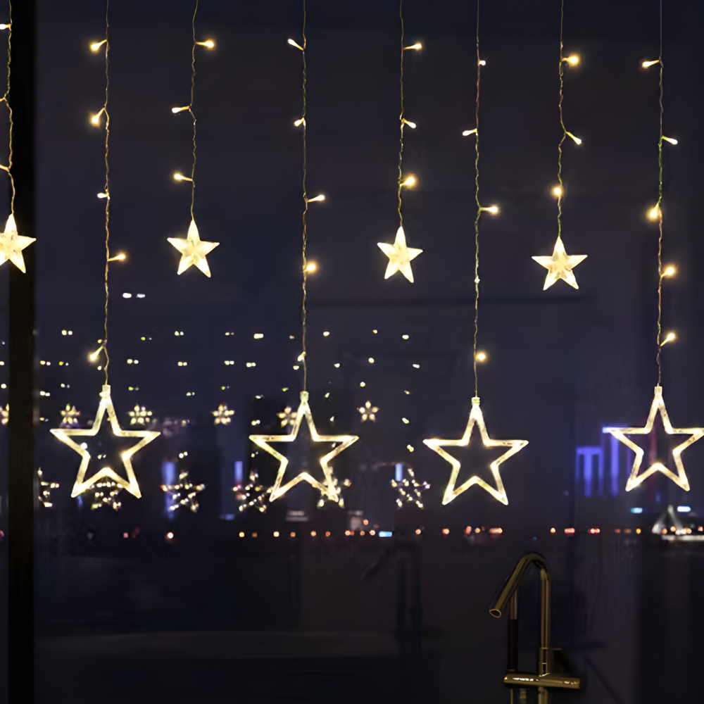 Warm White LED Star Curtain For Indoor And Outdoor Holiday Decor | Temsk