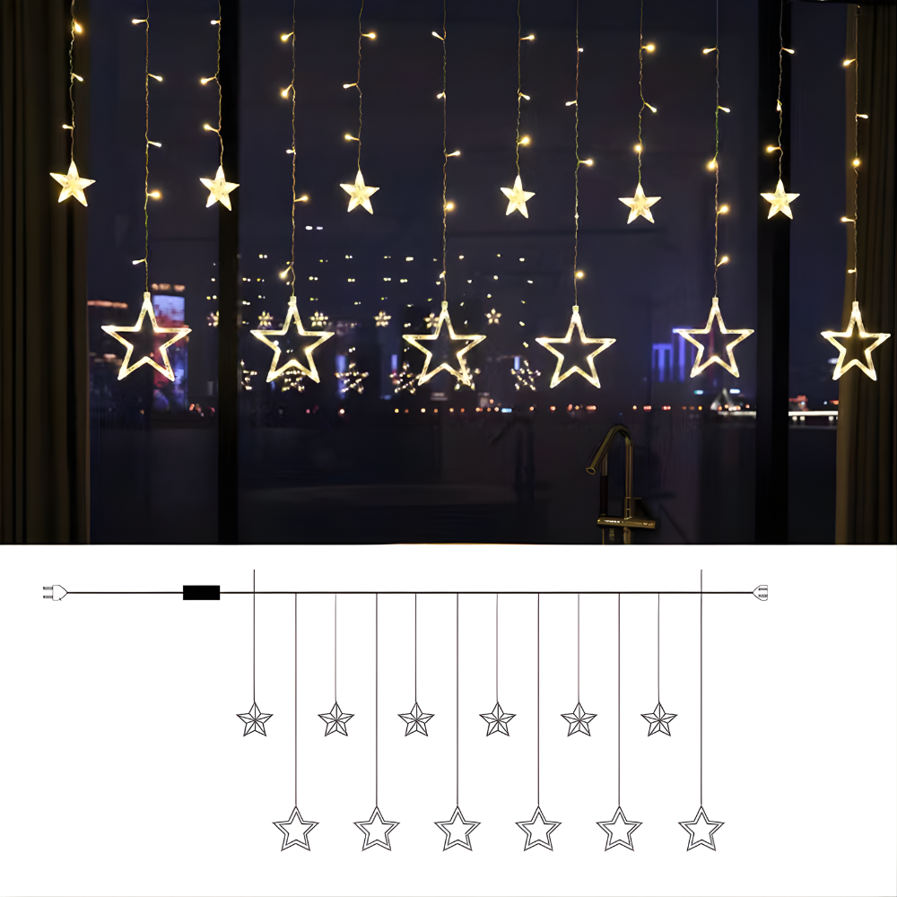 Warm White LED Star Curtain For Indoor And Outdoor Holiday Decor | Temsk