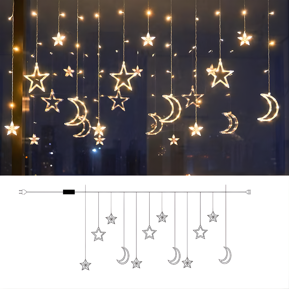 Warm White LED Star Curtain For Indoor And Outdoor Holiday Decor | Temsk