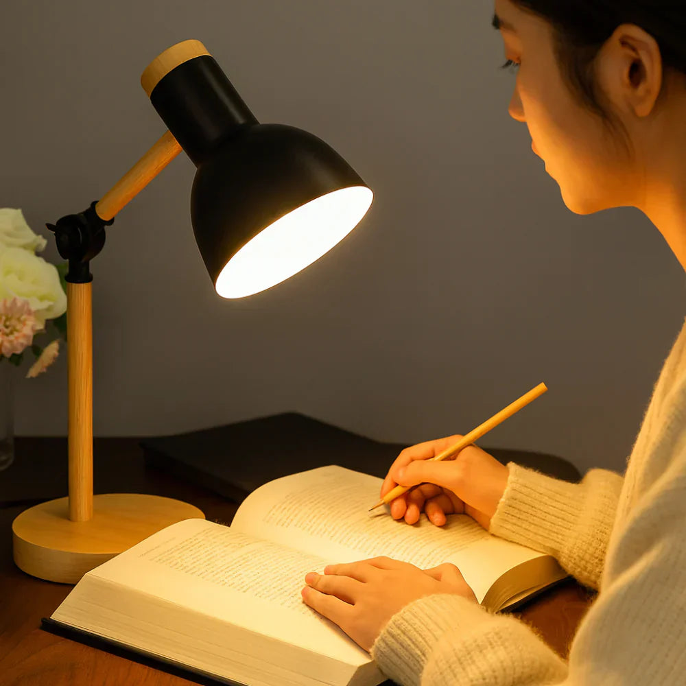 Nordic Wooden Desk Lamp With Adjustable Arm For Reading | Temsk