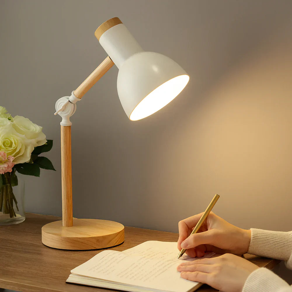 Nordic Wooden Desk Lamp With Adjustable Arm For Reading | Temsk