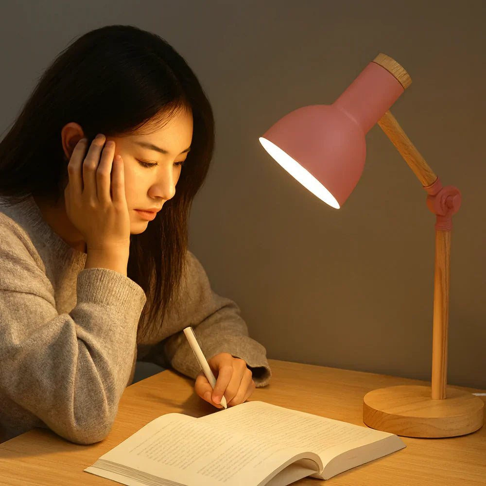 Nordic Wooden Desk Lamp With Adjustable Arm For Reading | Temsk
