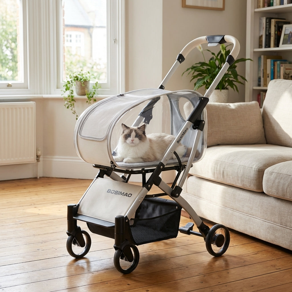 Foldable Detachable Cat Carrier Stroller With Clear Enclosure | Temsk