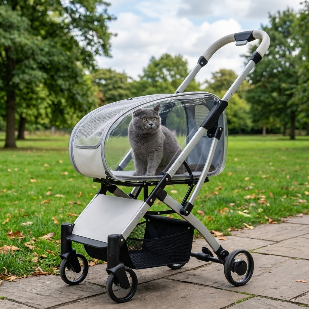 Foldable Detachable Cat Carrier Stroller With Clear Enclosure | Temsk