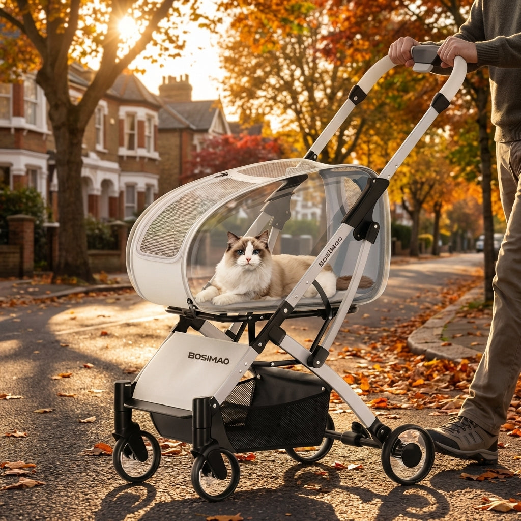 Foldable Detachable Cat Carrier Stroller With Clear Enclosure | Temsk