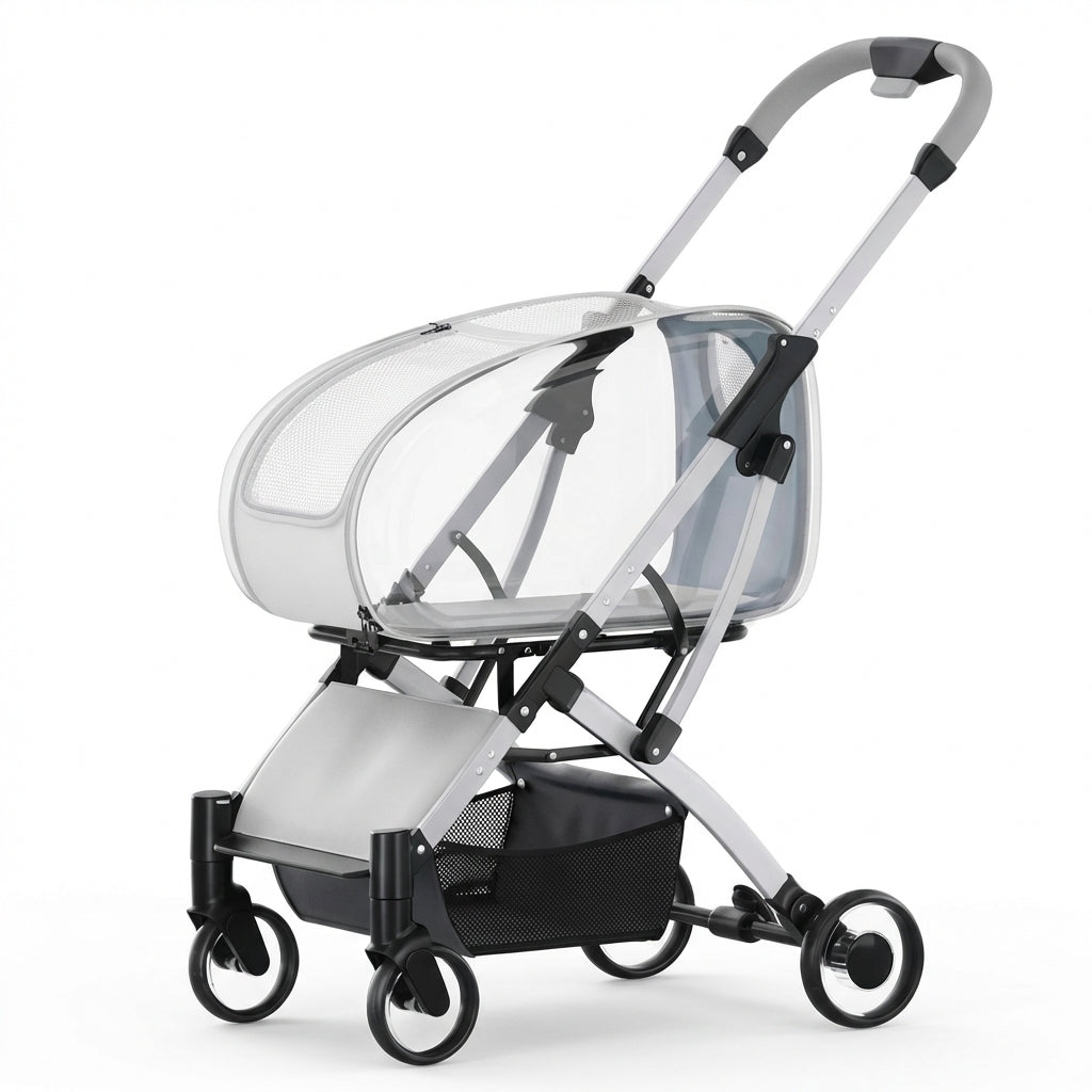 Foldable Detachable Cat Carrier Stroller With Clear Enclosure | Temsk