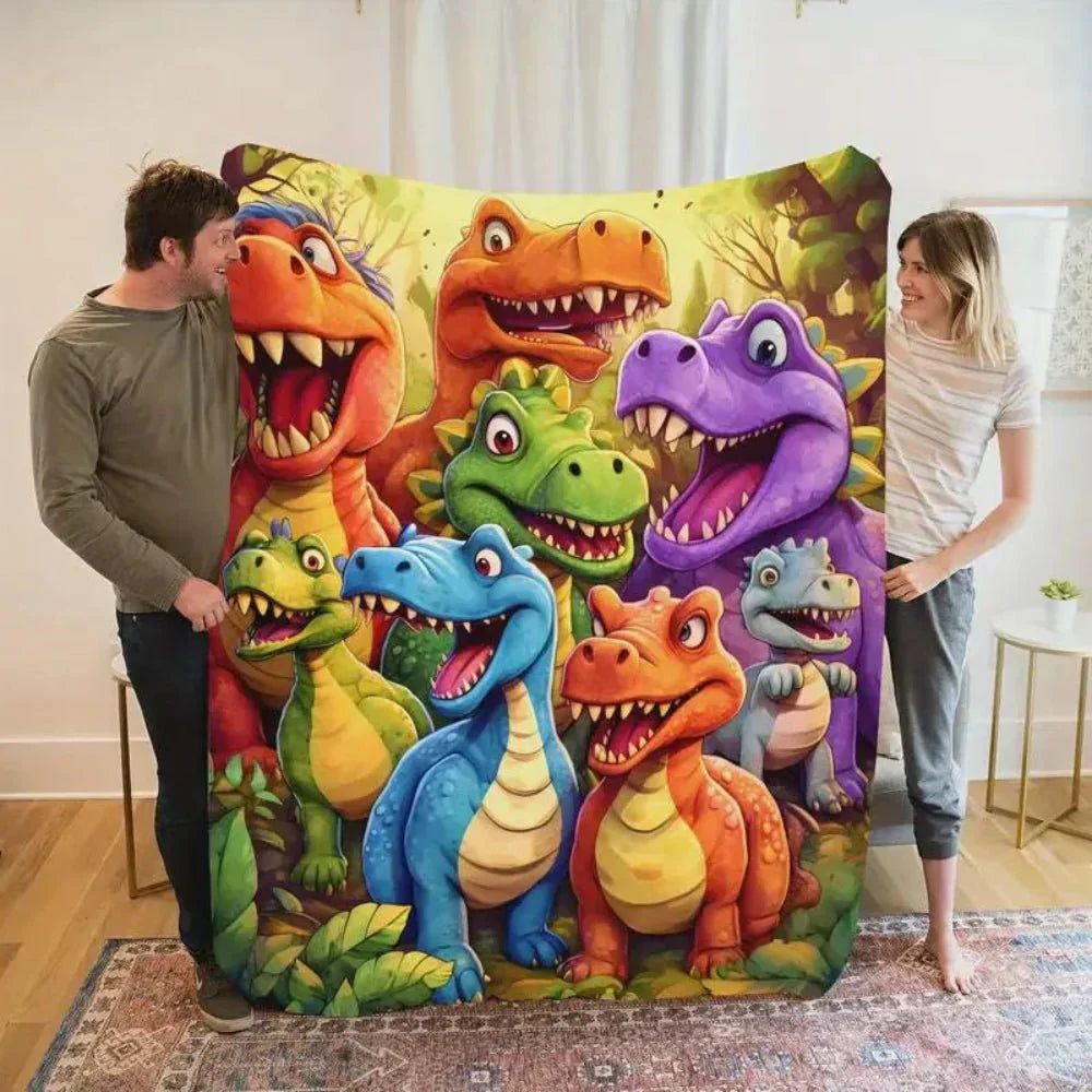 Bunte Dinosaurier-Kinderdecke aus weichem Fleece für Bett oder Couch | Temsk