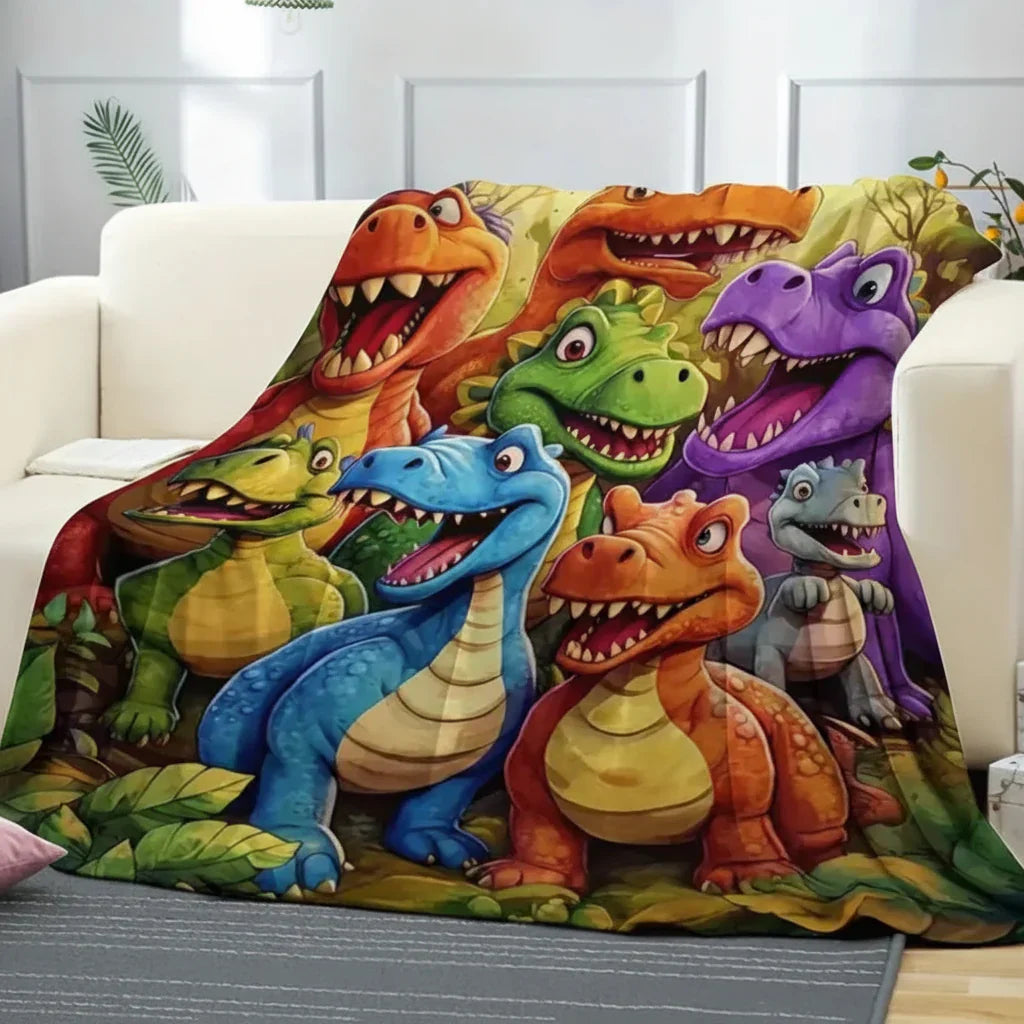 Bunte Dinosaurier-Kinderdecke aus weichem Fleece für Bett oder Couch | Temsk