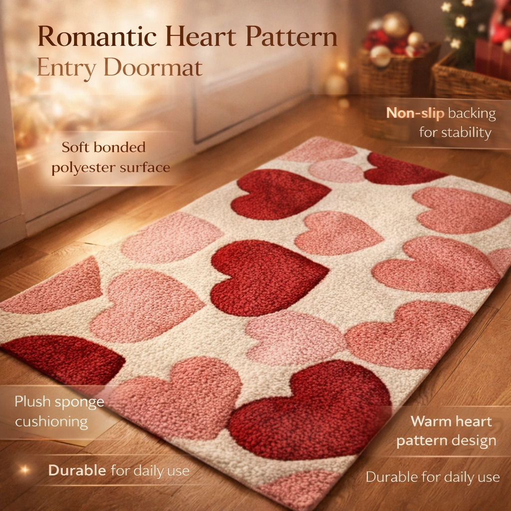 Cozy Entrance Doormat With Heart Pattern And Durable Polyester | Temsk