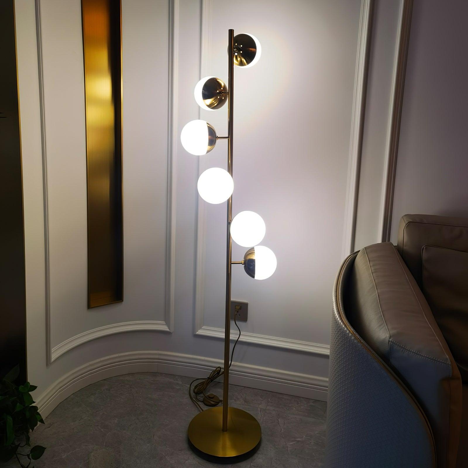 Elara LED Boom Lamp With Glass Orbs On Golden Pole | Snurv | Temsk