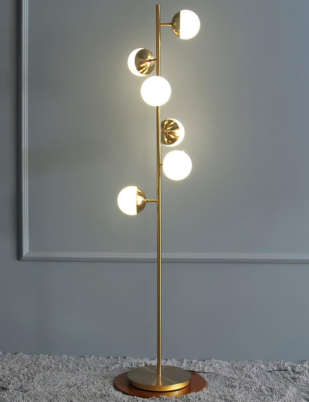 Elara LED Boom Lamp With Glass Orbs On Golden Pole | Snurv | Temsk