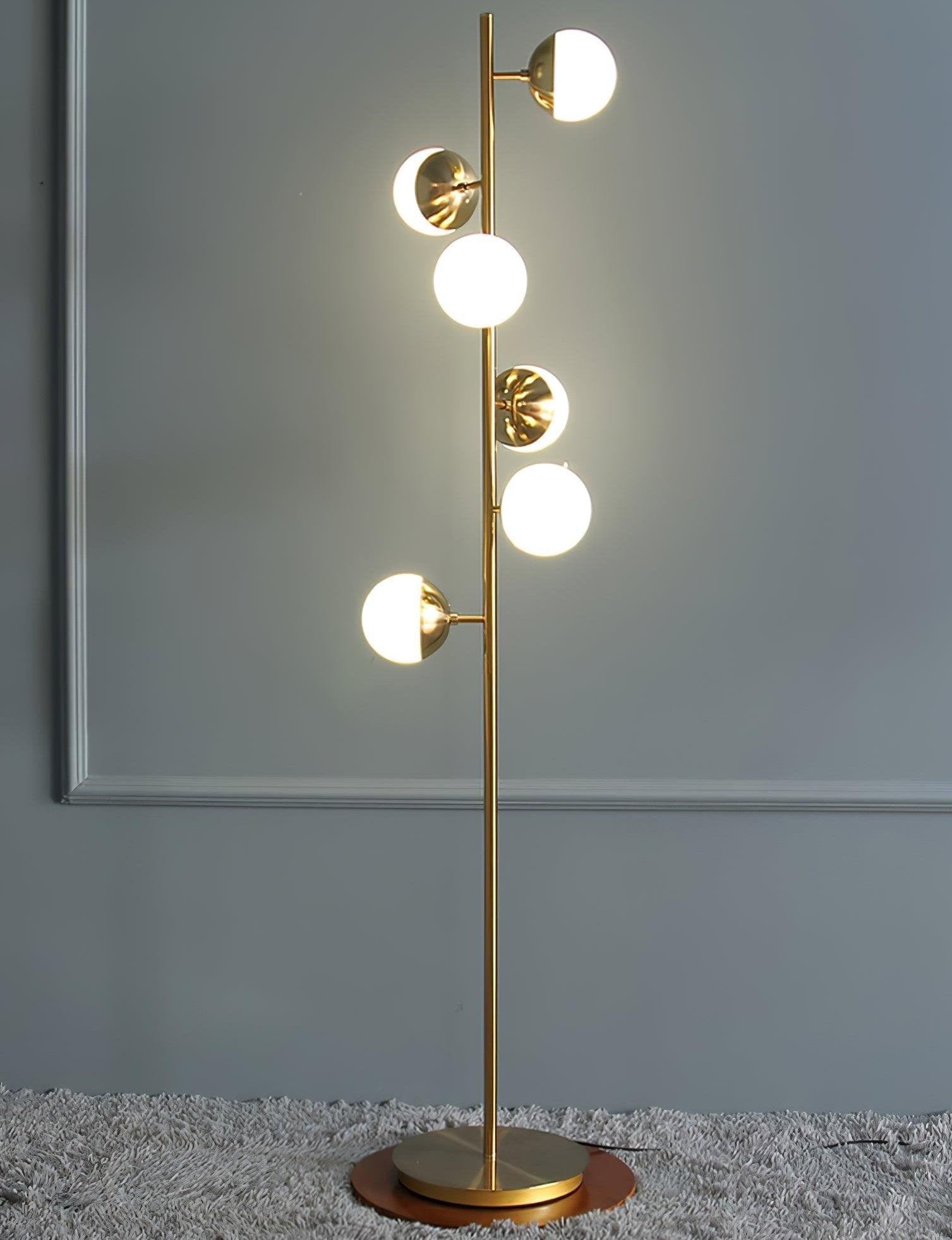 Elara LED Boom Lamp With Glass Orbs On Golden Pole | Snurv | Temsk