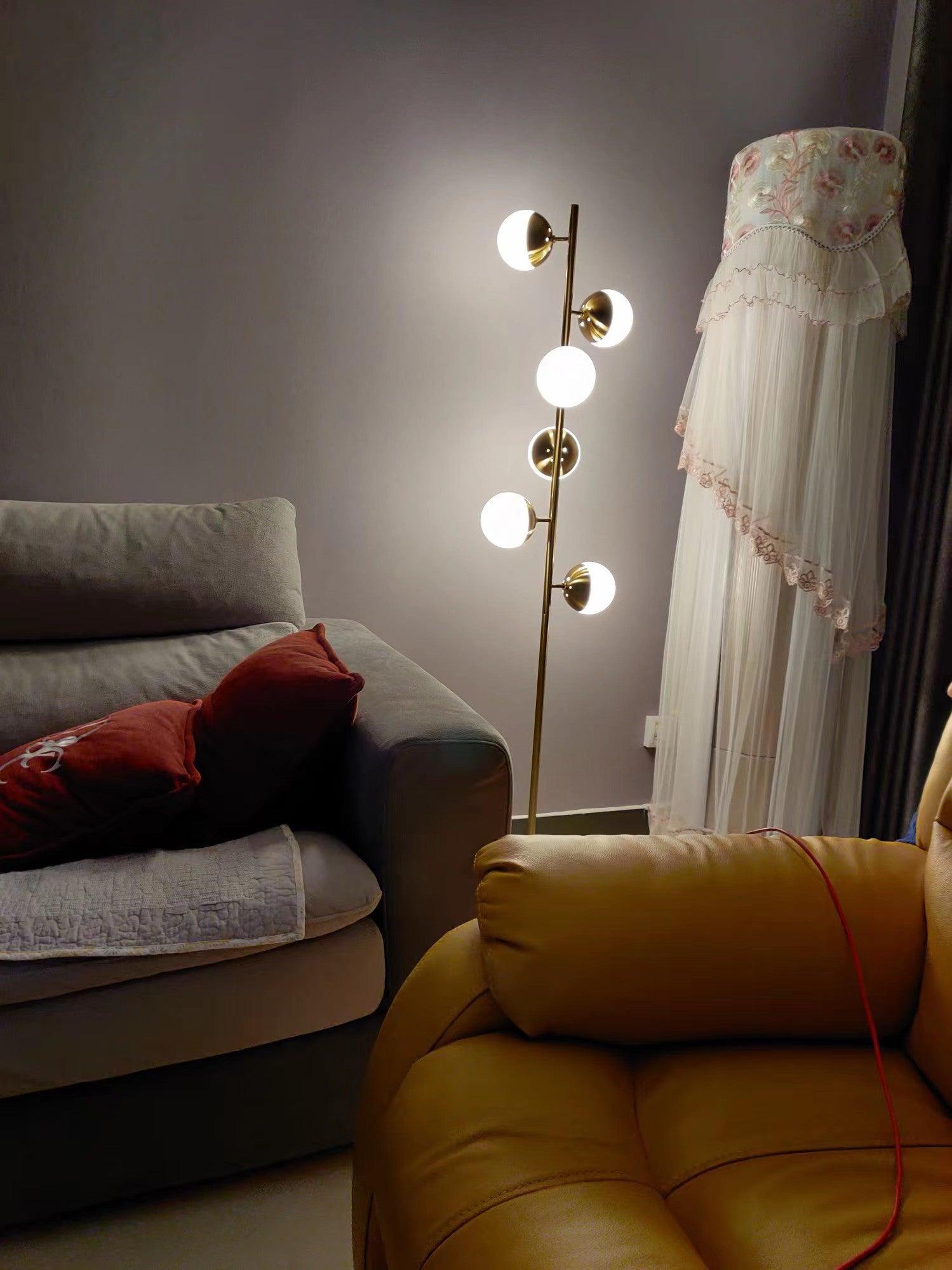 Elara LED Boom Lamp With Glass Orbs On Golden Pole | Snurv | Temsk