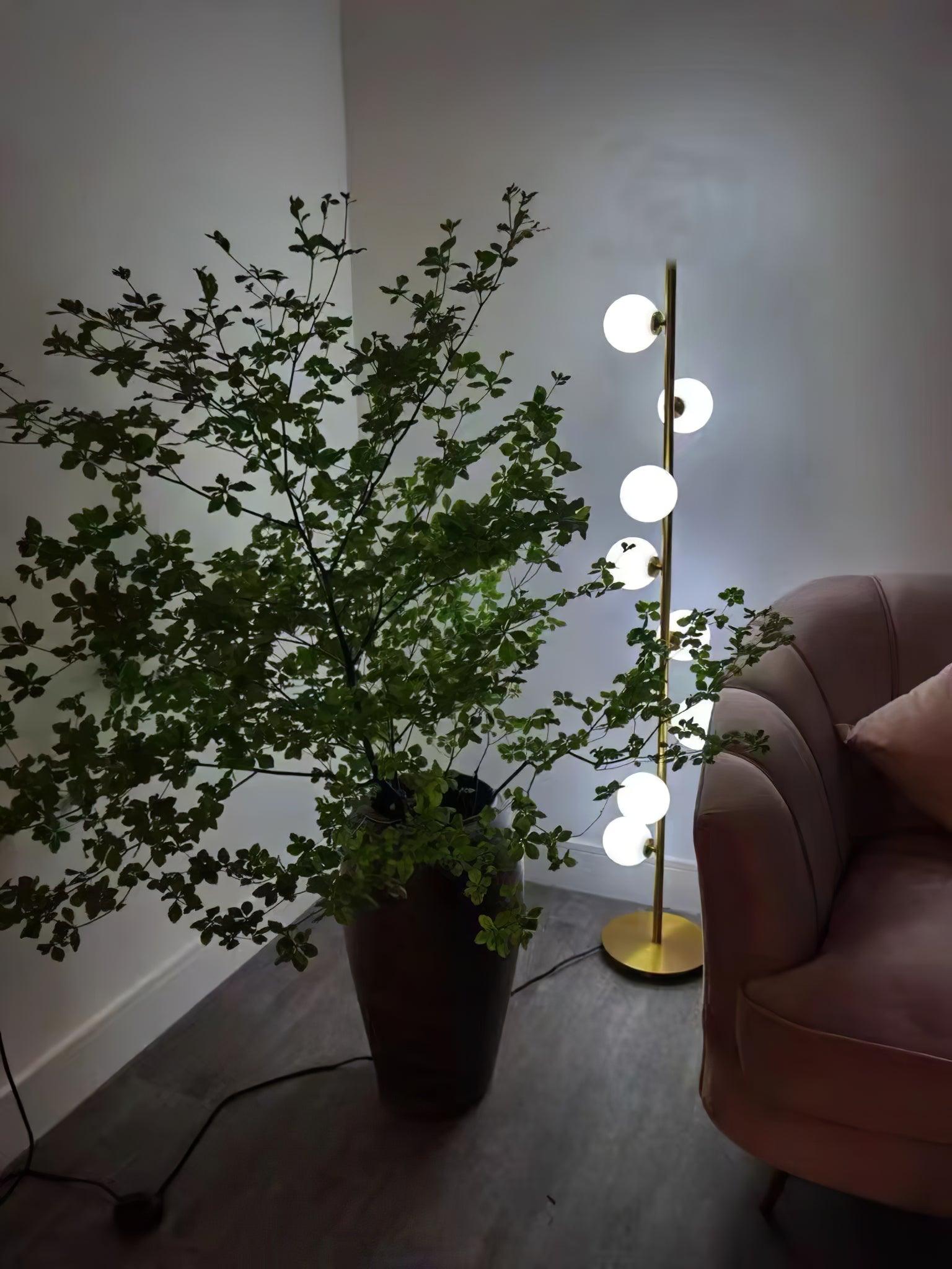 Elara LED Boom Lamp With Glass Orbs On Golden Pole | Snurv | Temsk