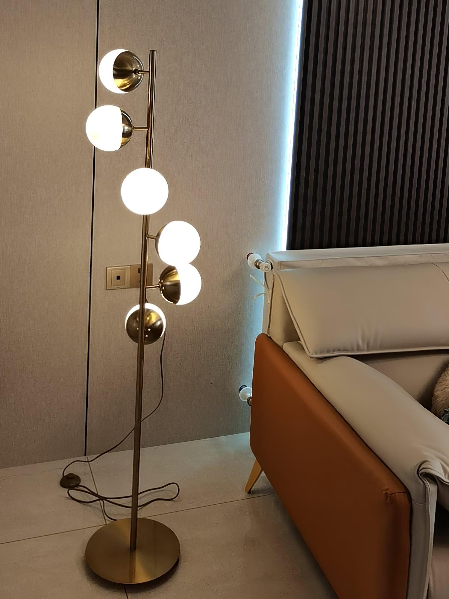 Elara LED Boom Lamp With Glass Orbs On Golden Pole | Snurv | Temsk
