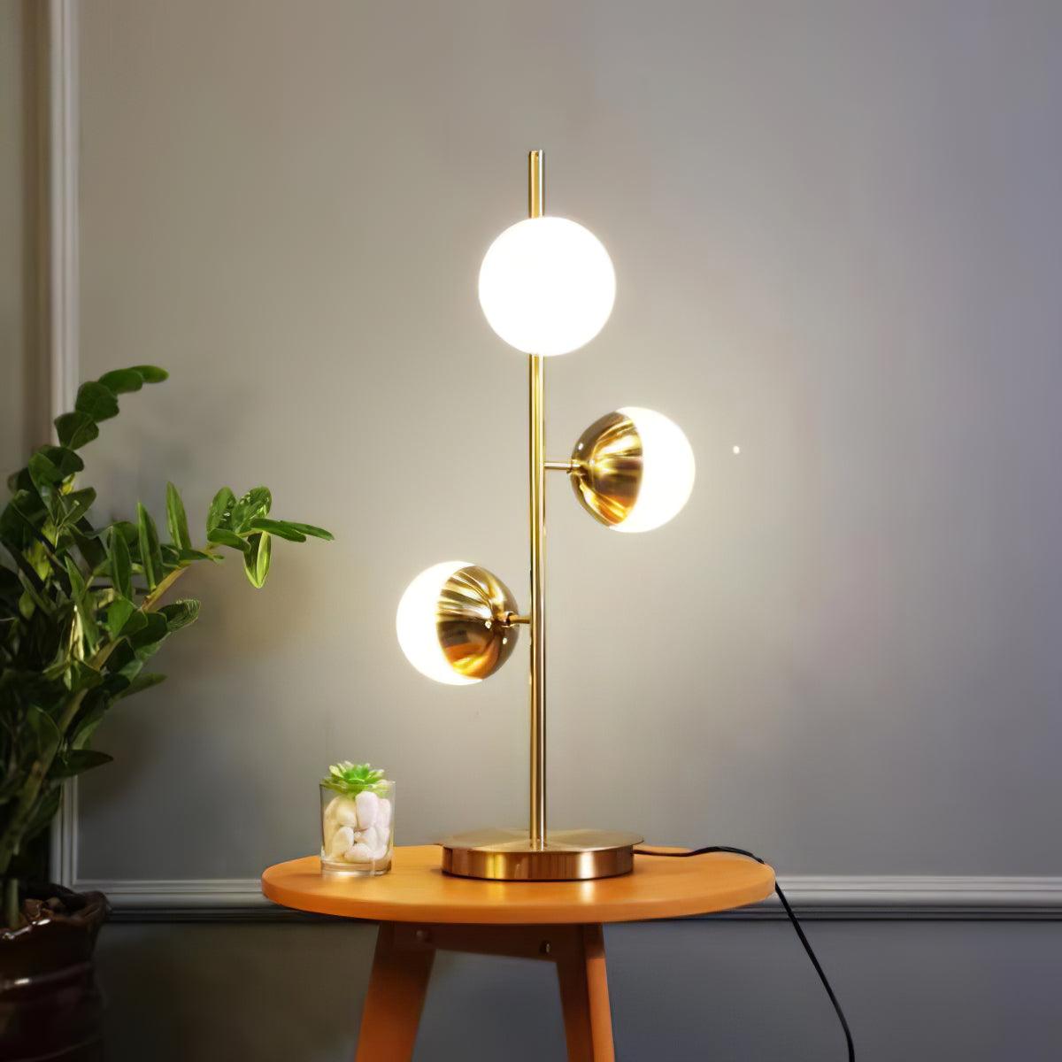 Elara LED Boom Lamp With Glass Orbs On Golden Pole | Snurv | Temsk
