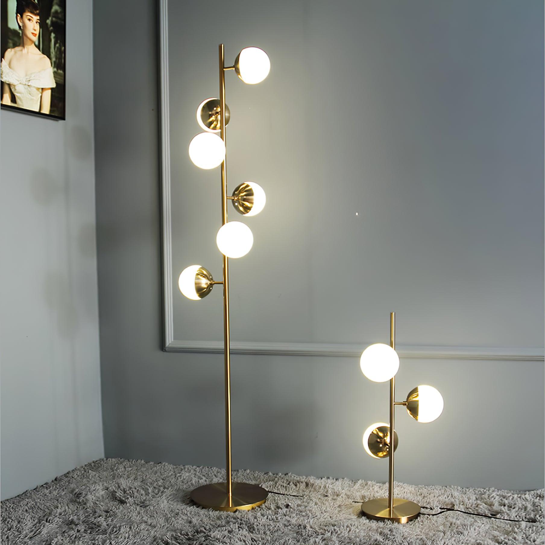 Elara LED Boom Lamp With Glass Orbs On Golden Pole | Snurv | Temsk