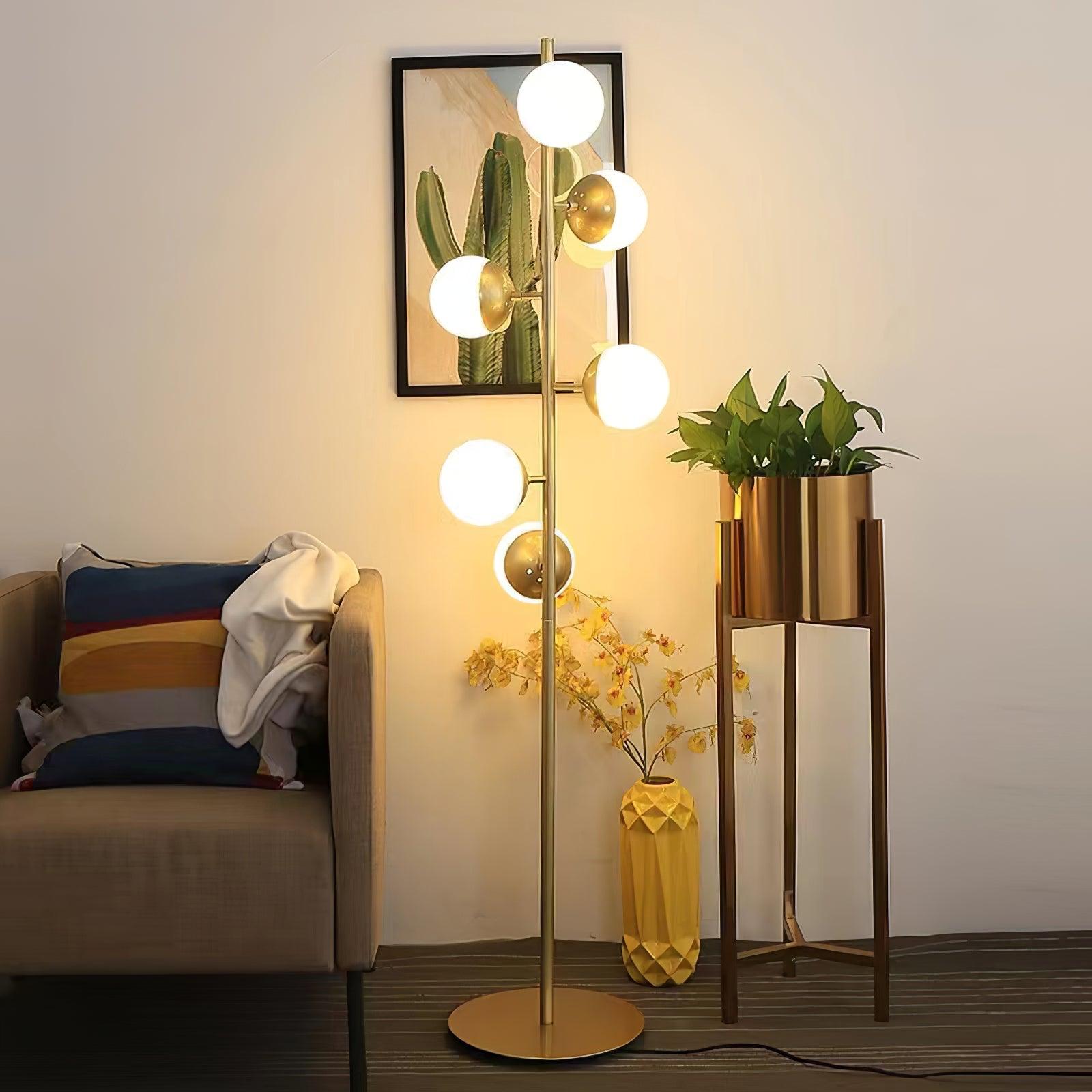 Elara LED Boom Lamp With Glass Orbs On Golden Pole | Snurv | Temsk