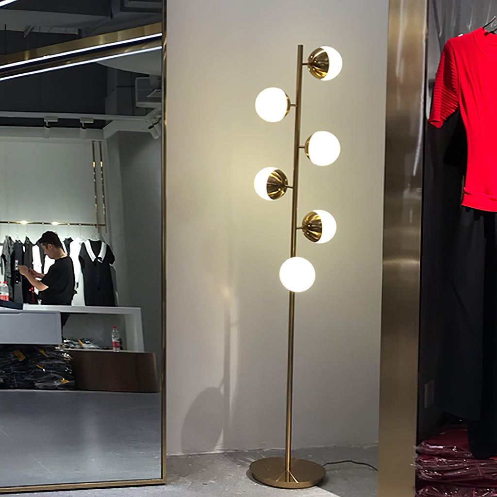 Elara LED Boom Lamp With Glass Orbs On Golden Pole | Snurv | Temsk