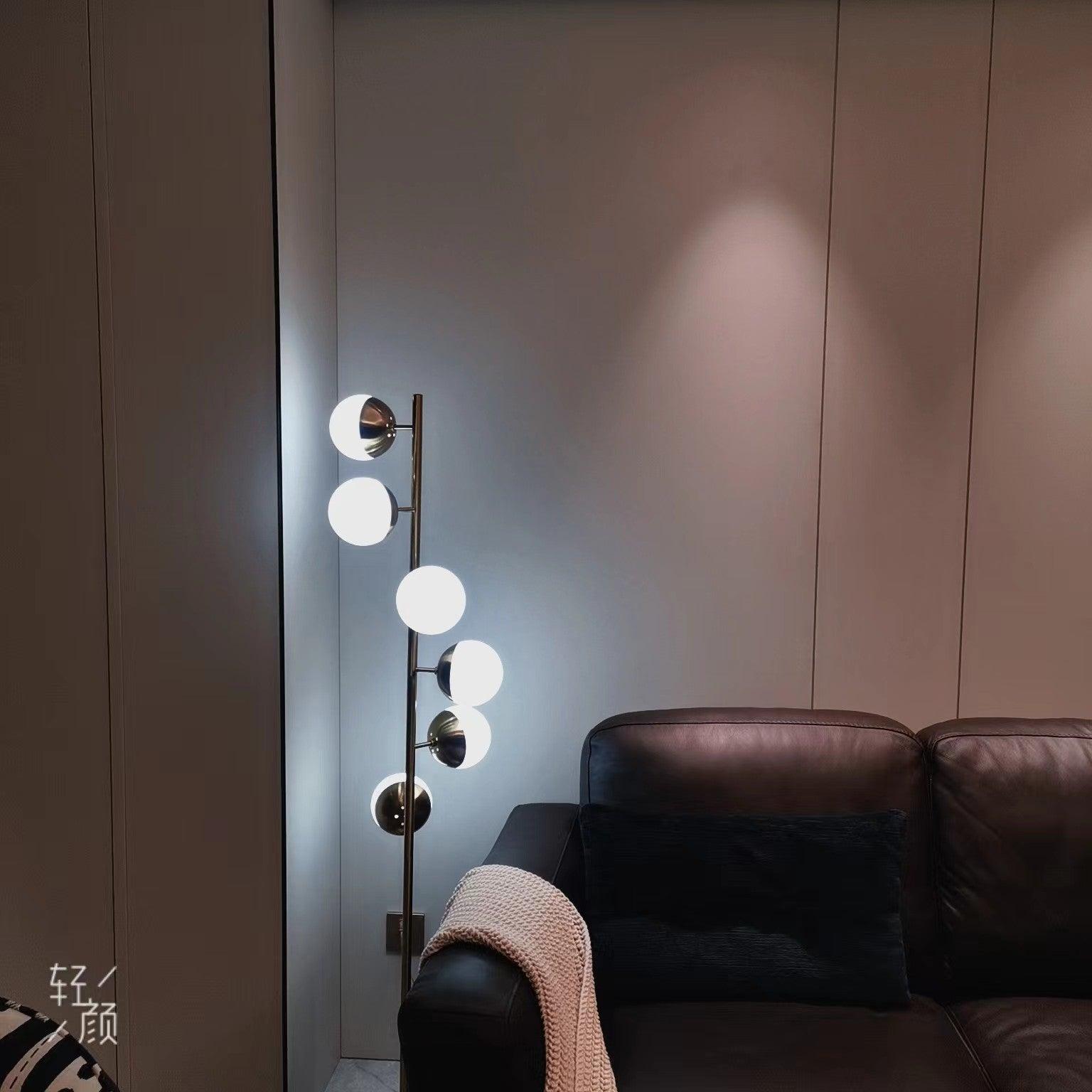 Elara LED Boom Lamp With Glass Orbs On Golden Pole | Snurv | Temsk