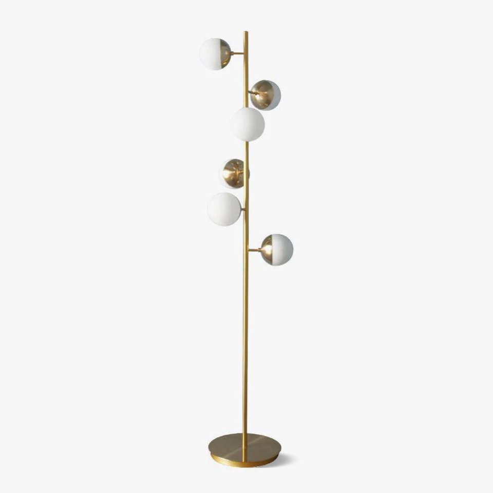 Elara LED Boom Lamp With Glass Orbs On Golden Pole | Snurv | Temsk