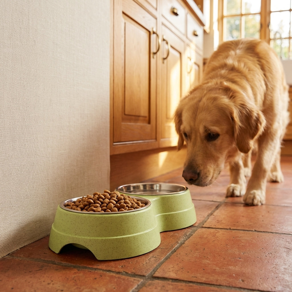 Double Pet Bowl Set With Stainless Steel Inserts And Non Slip Base | Temsk