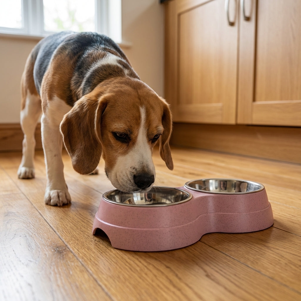 Double Pet Bowl Set With Stainless Steel Inserts And Non Slip Base | Temsk