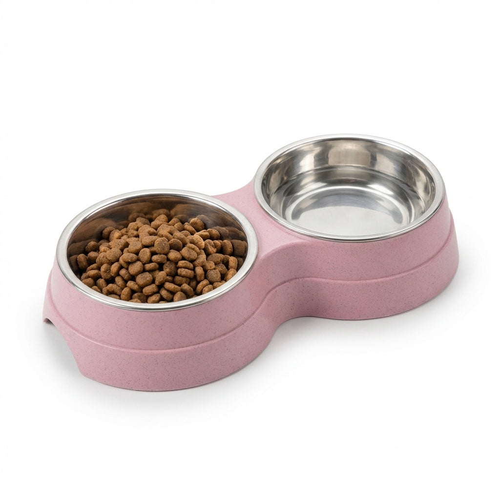 Double Pet Bowl Set With Stainless Steel Inserts And Non Slip Base | Temsk
